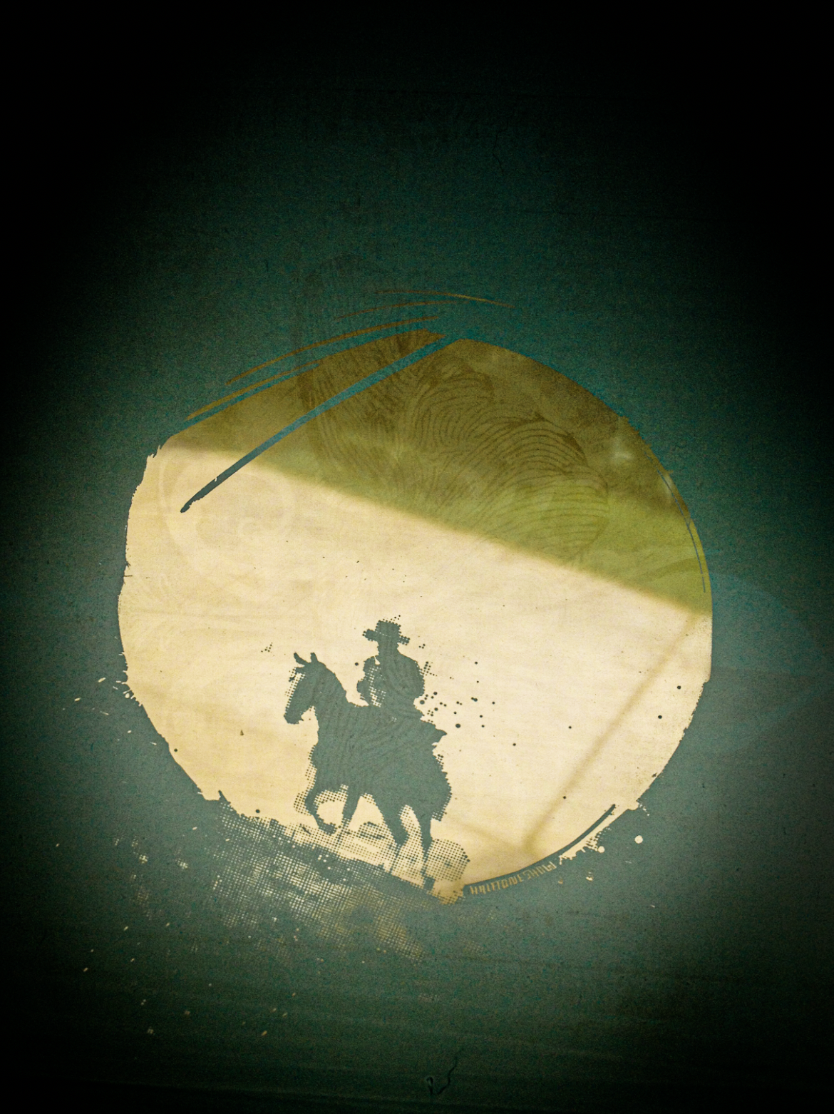 Screen print stencil depicting cowboy on horse