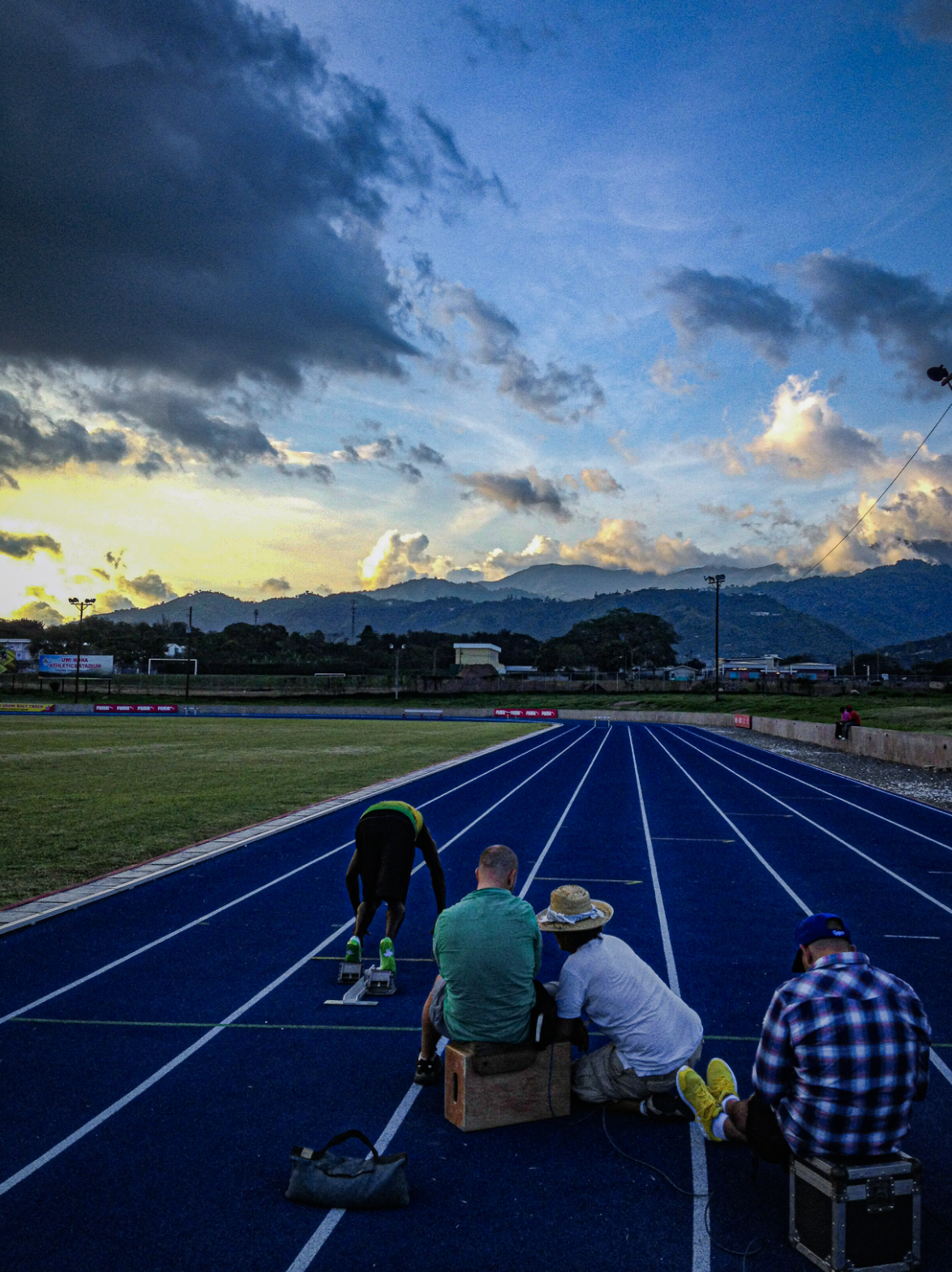 Jamaican national team practice track with mountains in the background