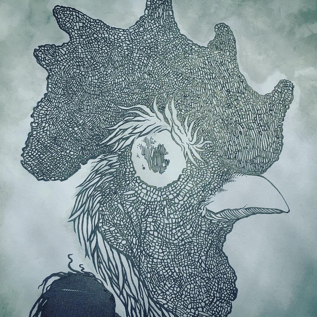 Ink drawing of a rooster