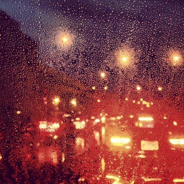 Rain droplets on car windshield